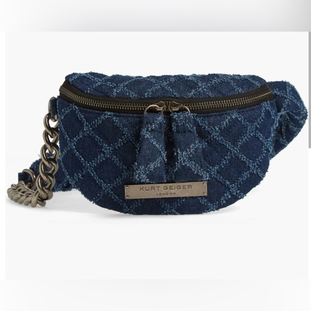 NWT Kurt Geiger Small Brixton Denim Quilt Belt Bag